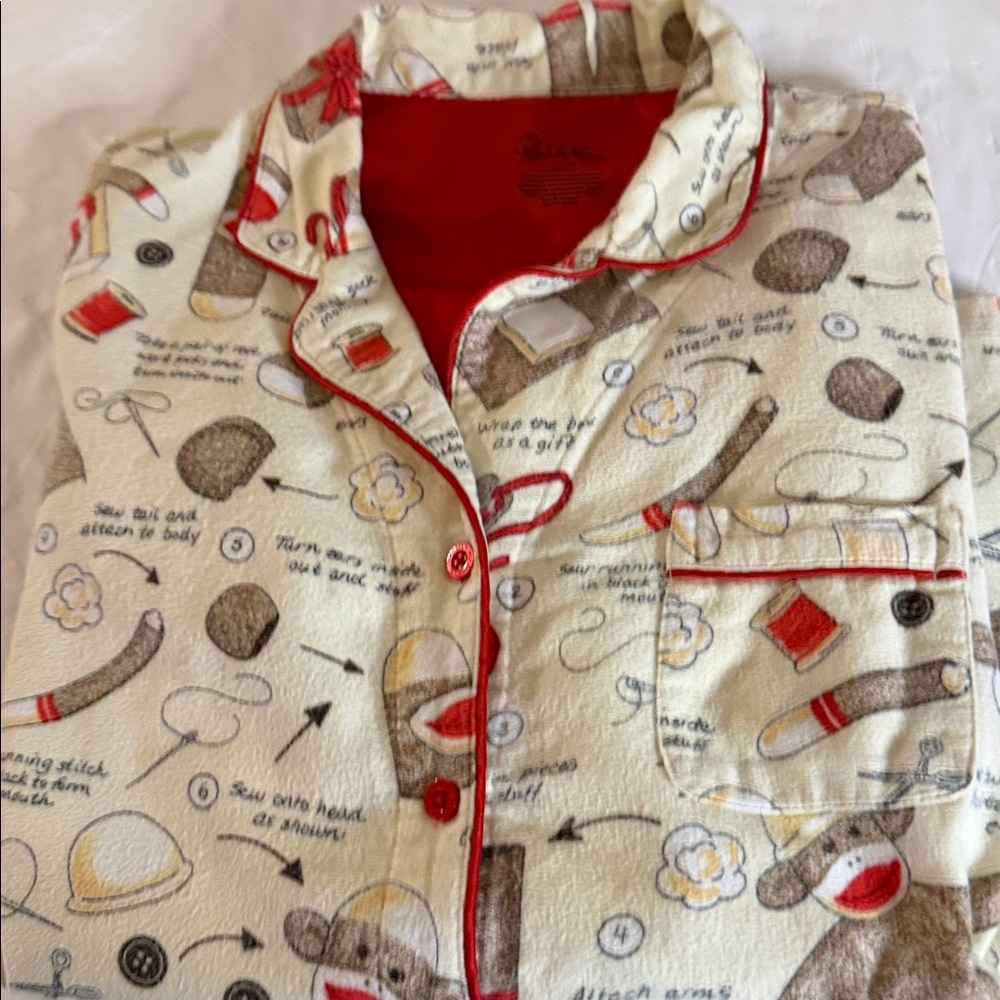 Nick & Nora Cream and Red Christmas  monkeys Pajama Set - Picture 2 of 12